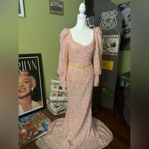 Elegant Peach Sequin Gown